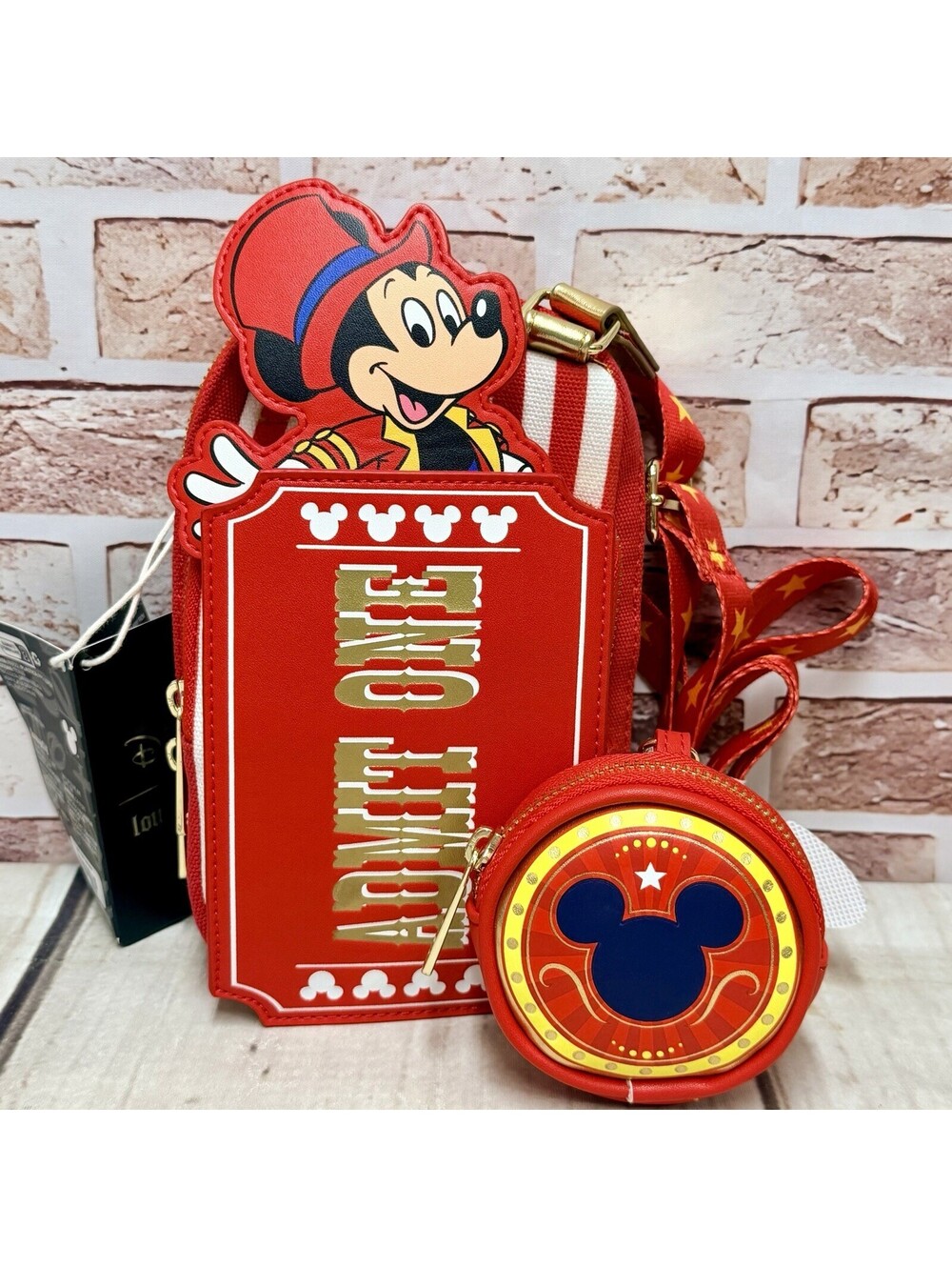 Loungefly Disney Mickey’s Admit One Ticket Fair Mini Sling Crossbody Wallet NWT